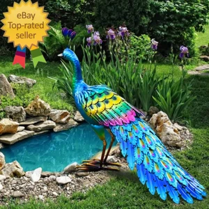 Peacock Statue Garden Decor Metal Peacock Yard Art Lawn Decoration Outdoor Sculp - Picture 1 of 12