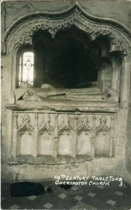 REAL PHOTO POSTCARD TABLE TOMB, CHERINGTON CHURCH (NEAR SHIPSTON), WARWICKSHIRE - Picture 1 of 2