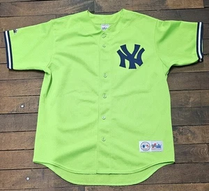 Maglia baseball Majestic New York Yankees verde fluo lime vintage anni 90 taglia large - Foto 1 di 5