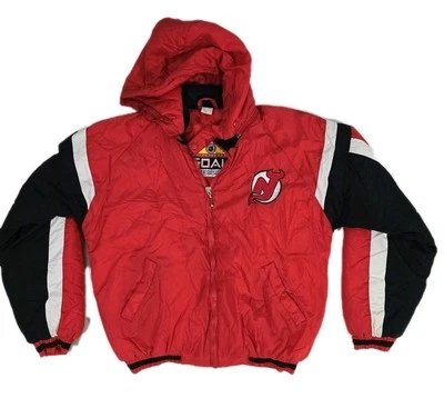 Винтажный 90-х Mighty Mac NEW JERSEY DEVILS победный гол пуховик полный молнии куртка молодежи L - Изображение 1 из 4