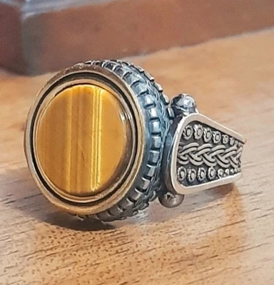 ANELLO ARGENTO 925 UOMO solitario occhio di tigre artiglio drago Ring Sterling $ - Immagine 1 di 4