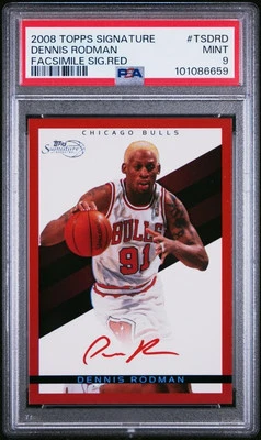 2008 Topps Signature DENNIS RODMAN #422/869 Facsimile RED #TS-DRD Bulls PSA 9 - Image 1 of 2