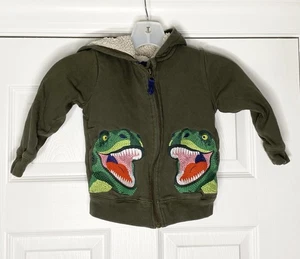 Mini Boden Boys Classic Khaki Dinosaur Shaggy-lined Applique Hoodie 3-4Y - Picture 1 of 6
