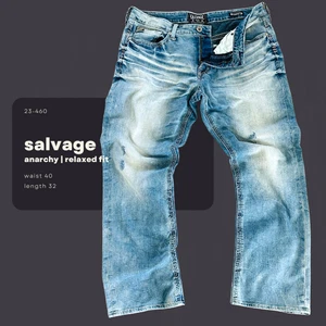 salvage supply co anarchy jeans mens 40x32 relaxed straight fit buckle distresse - Picture 1 of 4