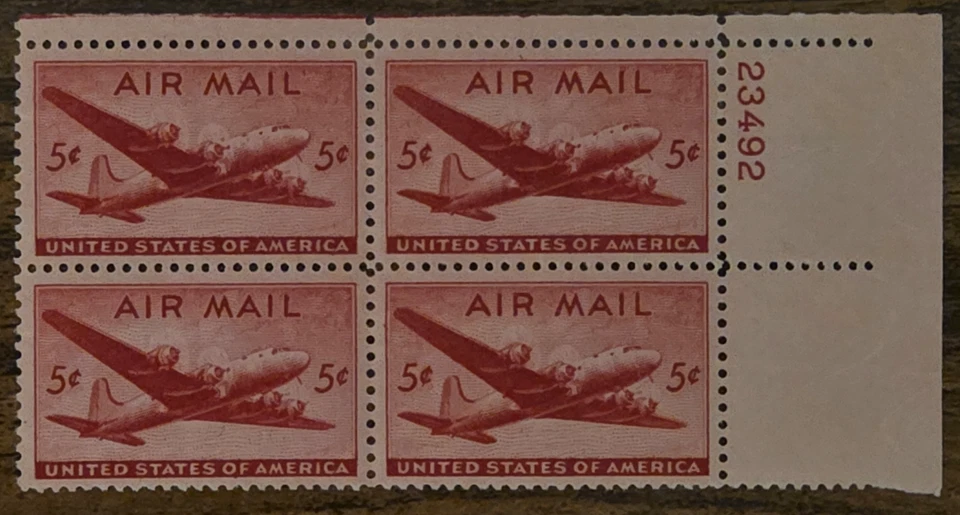US - Scott C32- Air Mail - TR Plate Block - DC-4 Skymaster - MNH!!! - Image 1 of 1