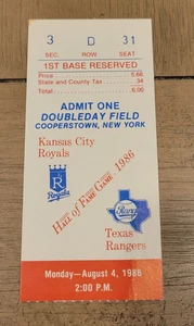 1986 KANSAS CITY ROYALS TEXAS RANGERS HALL OF FAME SPIEL TICKET STUB COOPERSTOWN - Bild 1 von 2