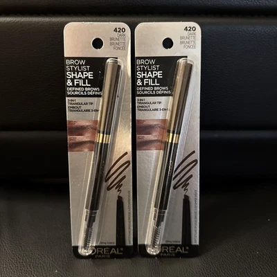 2 L'oreal Brow Stylist SHAPE & FILL 420 DARK BRUNETTE NEW SEALED - Image 1 of 2