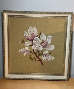 "Punta de aguja de rama floral flor enmarcada vintage 17"" X 18""" - Imagen 1 de 10