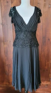 Vintage Tadashi Collection Size 8 Beaded Black Silk Dress 90s Y2K Formal Elegant - Picture 1 of 22