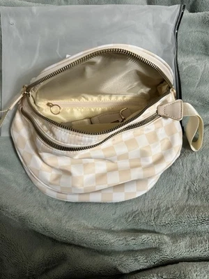 Bolso Bandolera Emmafy The Roomiest A Cuadros Beige Blanco Tono Dorado NUEVO Foto 1 de 4