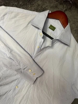 Sid Mashburn 正装衬衫男式 16x35 蓝色纯色 100% 棉长袖 — 第 1/4 张图片