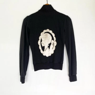 Chaqueta Barbie Twisted Heart Y2K estrás con cremallera negra rosa talla pequeña Foto 1 de 4