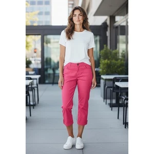 Chico's Pink Crops Pants Women's Size 2 Regular Roll Tab Capri - Picture 1 of 4