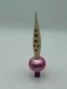 Vintage Glass Christmas Tree Topper 11” Pink And White Painted - Picture 1 of 5