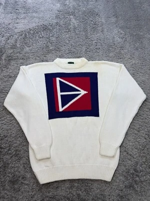 Suéter Izod Para Hombres Grande Blanco Crochet Tejido Vela Pescador Tenis Abuelo De Colección Años 90 Foto 1 de 4