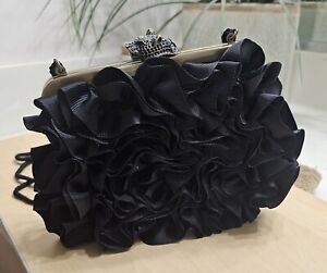 Kate Landry Vintage Black Clutch Purse Evening Bag With Cheatah Head And Strap