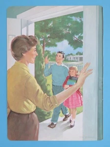 Impresión a doble cara original 1966 niños llegan a casa de la escuela años 1950-60 - Imagen 1 de 2