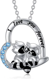Gifts for Her Raccoon Necklace 925 Sterling Silver Double Raccoon Pendant Women - Picture 1 of 6