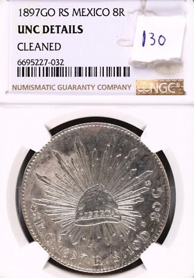 1897 Go RS Mexico 8 Reales NGC UNC Details Cleaned #7-032 - Image 1 of 2