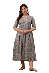 Women Bollywood Style Long Gown Beautiful Maternity Kurti Designer Gown Stitched - Picture 1 of 8