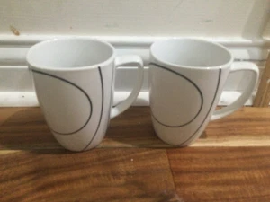 2 Vtg Corelle Coordinates Simple Lines Coffee Cups Mugs Porcelain Black & White - Picture 1 of 7