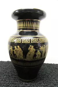 Vtg Black & 24K Gold Greek Vase/Urn 5 1/4" Tall Classical Replica  See Pics!! - Picture 1 of 12