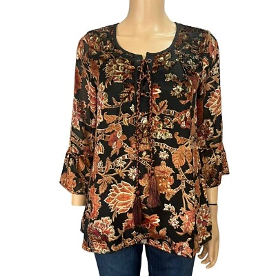 Top túnica suave envolvente terciopelo agotado XS manga campana pequeña floral boho Foto 1 de 4