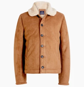 Men’s J. Crew Tan Faux Sheepskin Bomber Jacket, Sherpa Lined – Large - Picture 1 of 7
