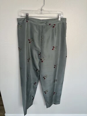 VTG Silks by I.S.C. 100% SILK Pants Style Embroidered Roses Cottagec - Image 1 of 4