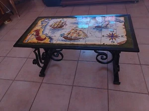 Table Basse Fer Forgé Et Mosaïque Ancienne - Photo 1/5