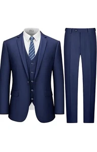 LUPURTY Suits for Men, 3 Piece Men's Suit Slim Fit, Navy Blue (Size L) - Picture 1 of 5