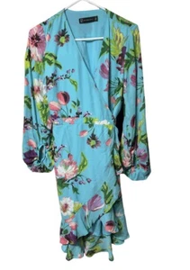 New York & company turquoise floral ruffle Wrap Midi Dress Size PS Women’s NWOT - Picture 1 of 7