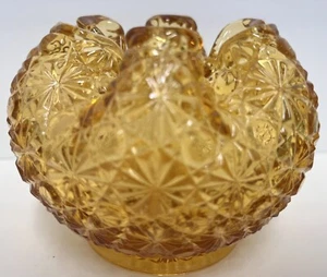 Vintage Amber Glass Daisy Button Crimped  Vase - Picture 1 of 8