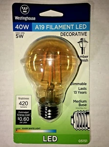 Westinghouse 0515100 Single 5 Watt Damp Rated Dimmable A19 Shaped - Amber - Picture 1 of 2