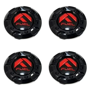 4x Fuel Off-Roads Gloss Black Wheel Center Hub Caps Red 4-1/4"OD Snap-In - Picture 1 of 4