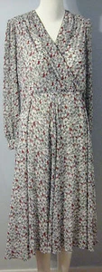 Vestido TOKYO STYLE Talla 9 Blanco Granate Mangas Largas Cuello en V (Hecho en Japón) - Imagen 1 de 3