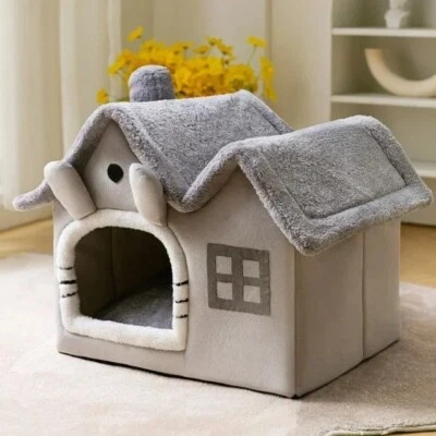 Cat Pet Dog Warm House Cave Beds for Indoor Cats Cozy Wool Igloo Nest Kennel UK - Image 1 of 4