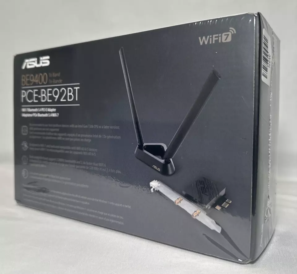 ASUS PCE-BE92BT WiFi 7 PCI-E Adapter With 2 External Antennas - NEW SEALED! - Image 1 of 4