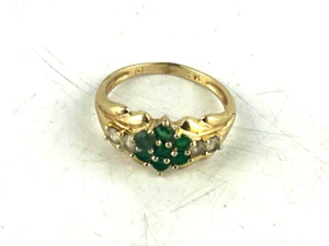 PRECIOSO ANILLO VINTAGE ORO 14K ESMERALDA Y DIAMANTES FLOR TALLA 6, PESO 2,50G - Imagen 1 de 9