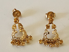 14K Solid Gold Chandelier Citrine Dangle Drop Earrings-2.0 Grams