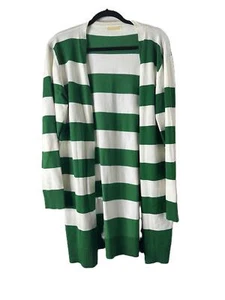 KIRUNDO Cardigan Womens Size Extra Large Green And White Stripes Open Front Knit - Picture 1 of 8