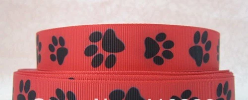 Paw Print red and black 7/8" ribbon 3 yds key chains hair bows  **CHELLE** - Image 1 of 1
