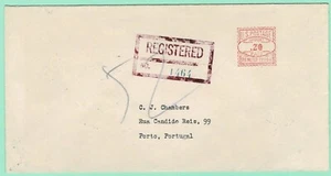 US 20c Meter [Fe 2] 1940 REGISTERED Cover  W. Springfield MA to PORTO PORTUGAL - Picture 1 of 2