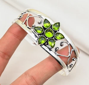 Peridot Bracelet Gemstone Handmade 925 Sterling Silver Jewelry For Women - Picture 1 of 4