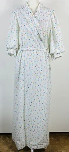 Vintage 1980er Miss Elaine Größe Medium Blumendruck Morgenmantel weiß Baumwollmischung - Bild 1 von 9