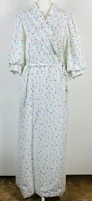 Bata Miss Elaine Vintage Años 80 Talla Mediana Estampado Floral Blanco Mezcla Algodón Foto 1 de 4