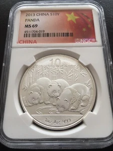 2013 China Silver Bullion Panda 1 oz 10Y Coin Bullion NGC Graded MS69 - Picture 1 of 1