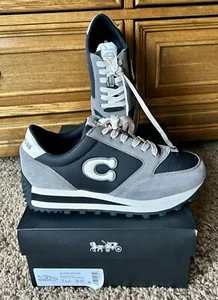 ! Used Twice ! COACH Runner “C” Lace-Up Jogger Sneakers Black / Chalk SZ 7.5 B - Picture 1 of 15