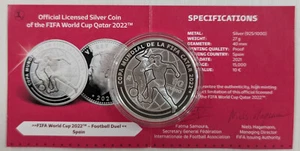 SPAIN 10 EURO SILVER FIFA WORLD CUP 2022 QATAR FOOTBALL 2021 PROOF SOCCER - Picture 1 of 6
