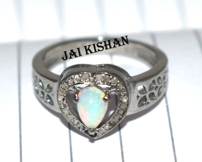 Anello Dainty In Argento Sterling 925 Con Diamante Pave E Opale Etiope - Immagine 1 di 4